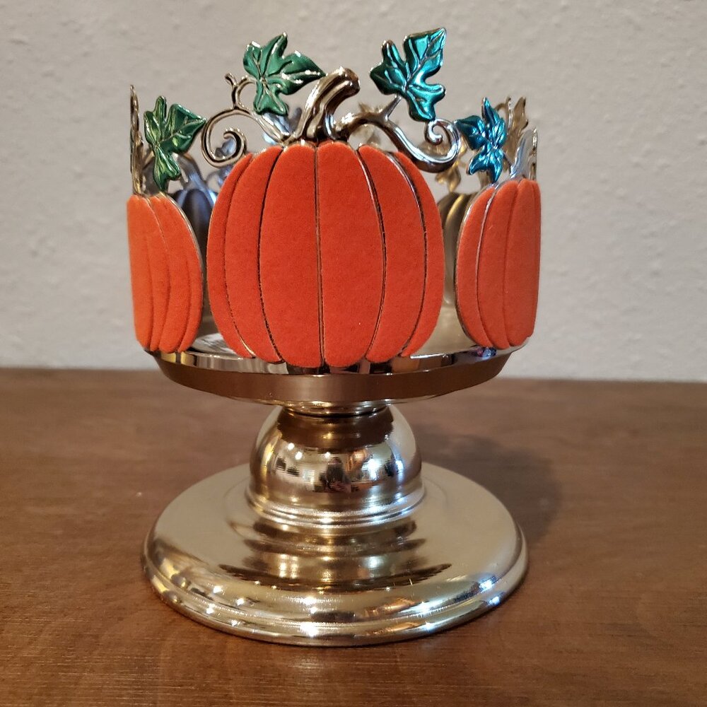 Bath & Body Works Velvet Pumpkin Pedestal Candle Holder Sleeve 3-Wick Flocked